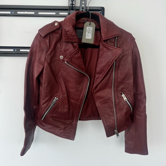 Red all saints leather jacket new with tags US 4 - Picture 6 of 8
